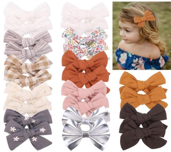 

new cotton hair bow clips cute baby girls bb boutique hairpin polyester barrette headwear kids hair acesssories 12 colors6970111, Slivery;white