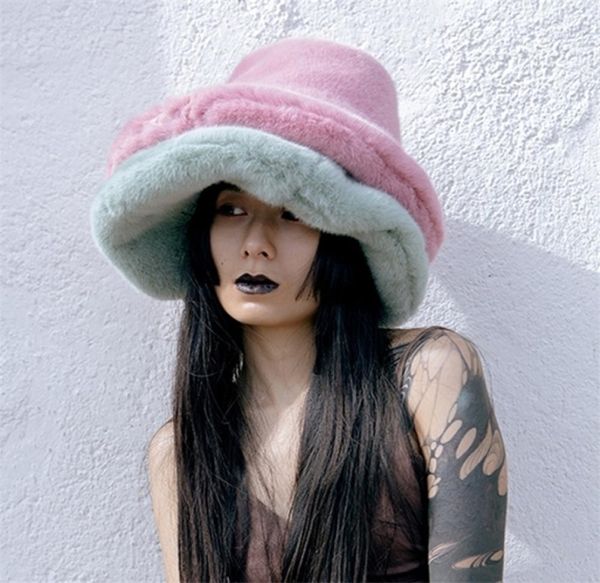 

wide brim hats bucket hats japanese oversized plush fluffy bucket hat women autumn winter large warm clouds fisherman hat female f7085042, Blue;gray