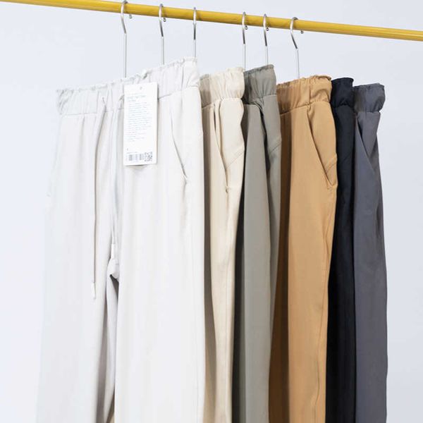 

lu-063 yoga suit casual stretch women's 7/8 high waisted pants drawstring jogging training sports fitness gym leggings, Black