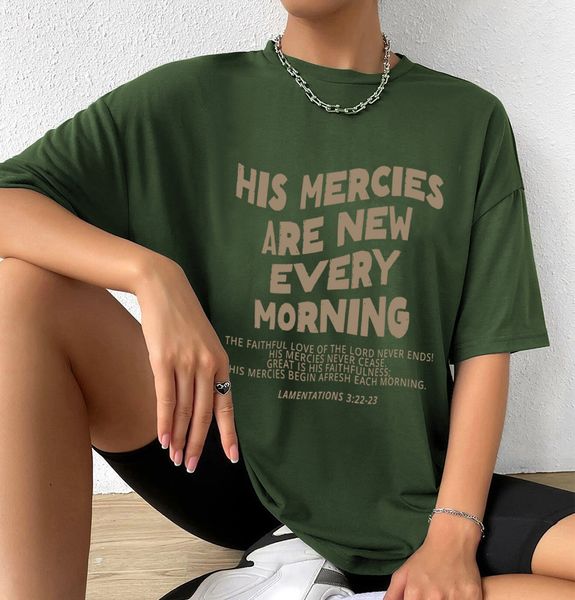 

women s t shirt his mercies are every morning oversized christian loose tee women trendy casual cotton aesthetic 230522, White