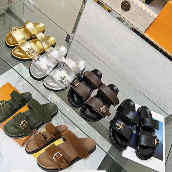 

bom dia flat comfort mule designer sandals women birks slides suede leather sandal flat heel slippers with box, Black