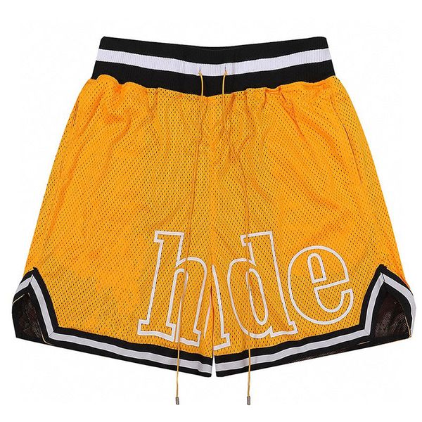 

high street brand hude designer rhuigi villasnor mens fashion sports shorts court logo shorts classic basketball pants man yellow shorts, White;black