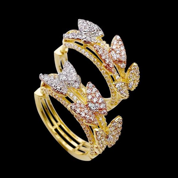 

huggie lanyika copper earrings three butterfly earr ring micro pave zircon for women wedding banquet everyday fashion classics jewelry, Golden;silver