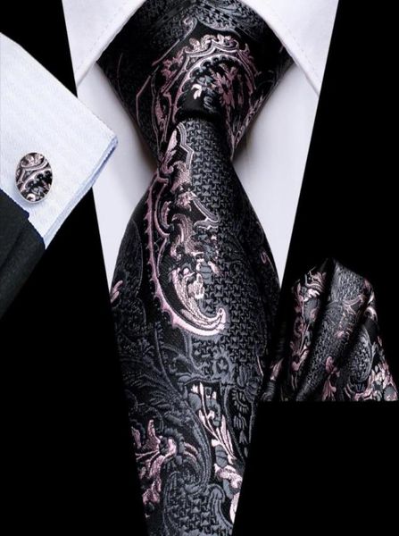 

bow ties black pink floral silk wedding tie for men handky cufflink necktie set fashion design business party drop hitie7559271, Black;gray