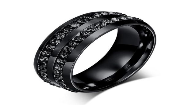 

black crystal rings for women two rows female rings trendy stainless steel wedding jewelry r006bb5920224, Golden;silver