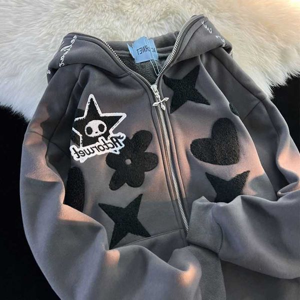 

up sweatshirts fashion zip mens hoodie women hoddie y2k kawaii harajuku clothes full gothic web sweatshirt hip hop grunge oversized jacket c, Black