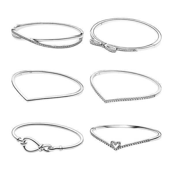

bangle rigid wrist strand bracelets bangles for women jeweley 925 sterling silver bow infinity knot chevron shaped bone heart, Black