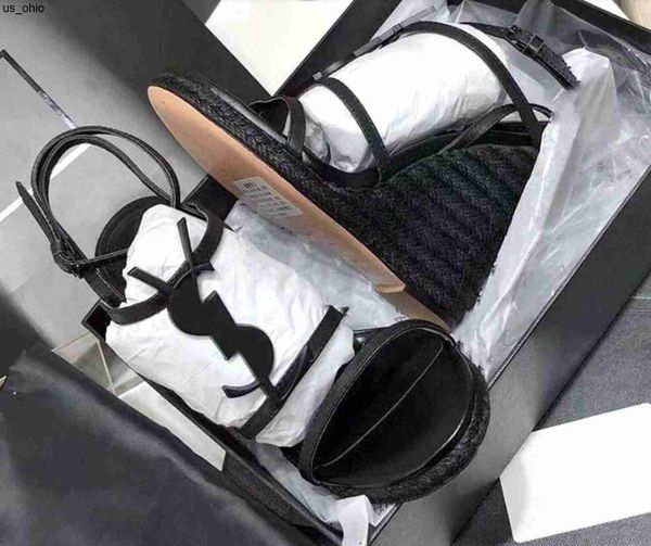 

sandals famous summer cassandra wedge espadrilles designer sandals leather pumps straw weaving parting wedding dress shoes ankle strap platf, Black