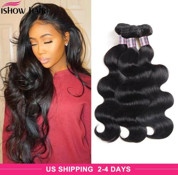 

ishow curly brazilian human hair extensions wefts straight body wave peruvian hair water deep loose 10 bundles deal for women all 6229119, Black