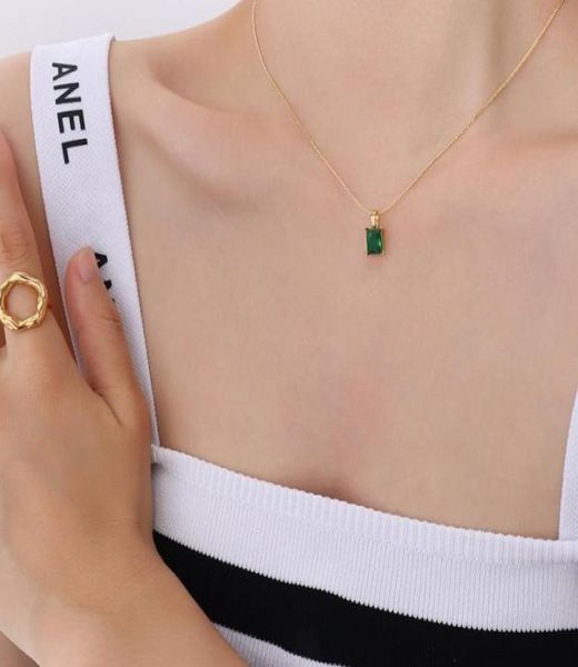 

pendant necklaces square titanium steel gold plated necklace 2022 female collarbone neck chain emerald6898375, Silver