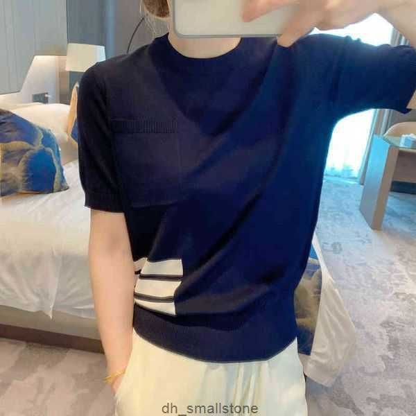 

summer versatile short sleeve four bar pocket t-shirt round neck knitted ice hemp bottomed shirt tb men's and women's slim casual, White;black