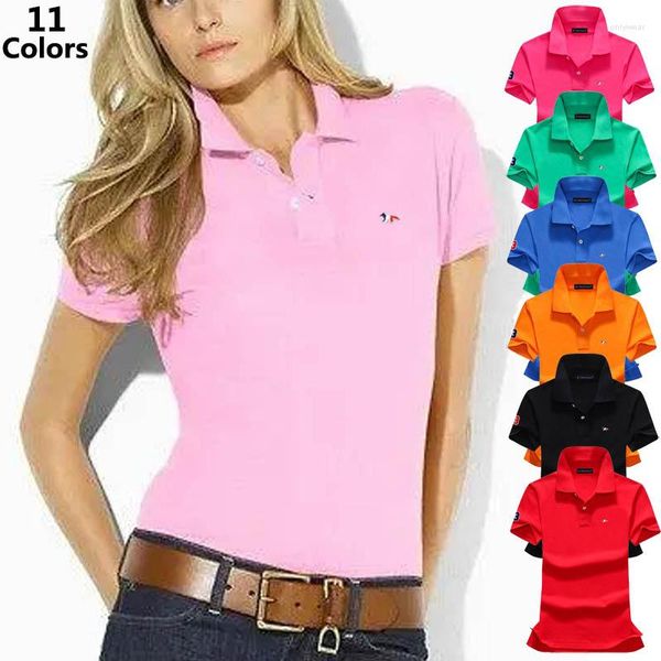 

Women' Polos Fashion Summer Embroidery-Logo Womens Polo Shirts Cotton Short Sleeve Casual T-Shirt Women Sportwear Slim Ladies Tops, White