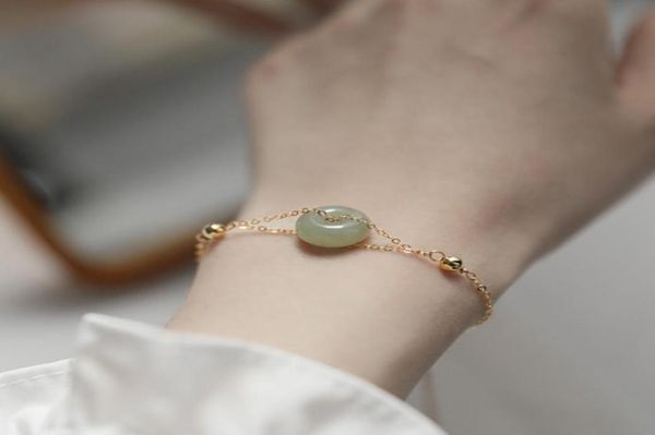 

14k 14 k jewelry real gold jadde gemstone bracelet for women charm bracelets bangles fine accessories gifts6650932, Golden;silver