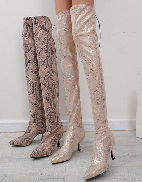 

vertvie women over the knee boots serpentine high heels socks boots pointed toe zipper thin heels winter shoes woman4961163, Black