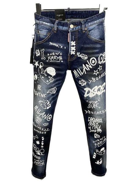 

europe hole light blue italy brand streetwear long pants trousers denim skinny slim straight jean coolguy d2 100% cotton dsq zipper graffiti