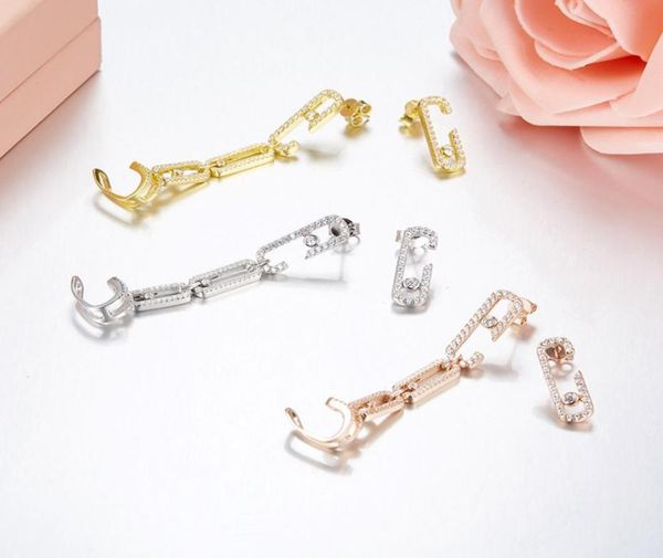 

925 sterling silver three layer 1 stone move earrings for women gifts party gift rose gold france brand jewelry stud earring3777663, Golden