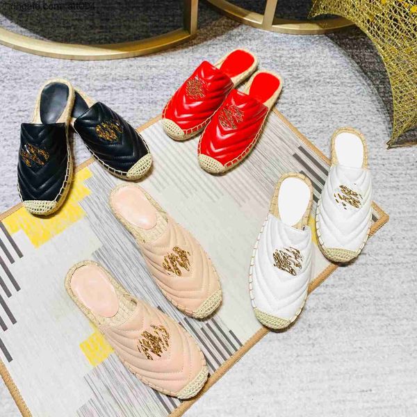 

cord platform matelasse leather espadrilles flats slippers women sandals with box summer shoes white apricot dark green mules red loafers lo, Black