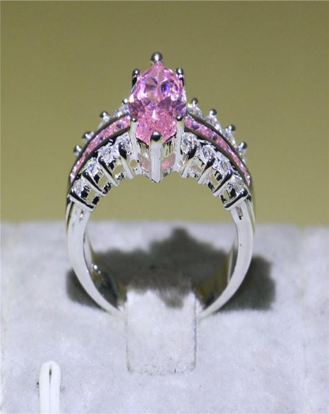 

brand marquise cut pink sapphire jewelry white gold filled wedding engagement band ring for women bride exquisite gift size 5107222401, Slivery;golden