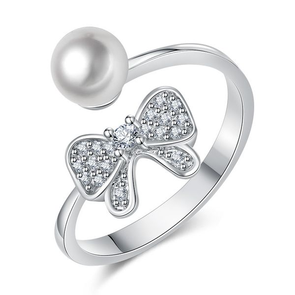 

adjustable rings pave sparkling aaa cubic zirconia, with 6mm imitation pearl, fashion female statement party rings, Golden;silver