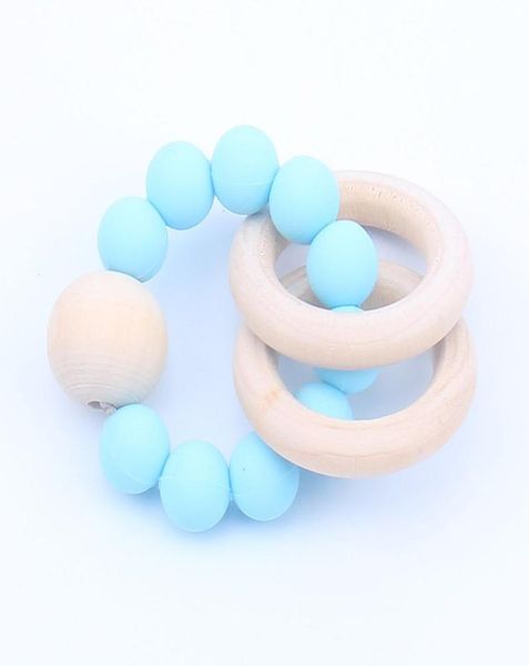 

baby teether rings food grade beech wood teething ring soothers chew toys shower play round wooden bead newborn silicone teethers 3000596