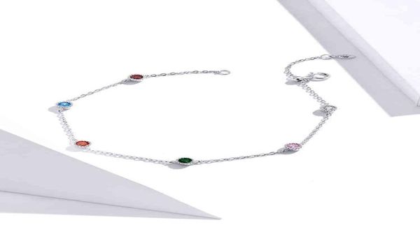 

215cm anklet 925 sterling silver romantic small round zircon charm anklet for women s925 ankle bracelet adjustable length 2110183113030, Red;blue
