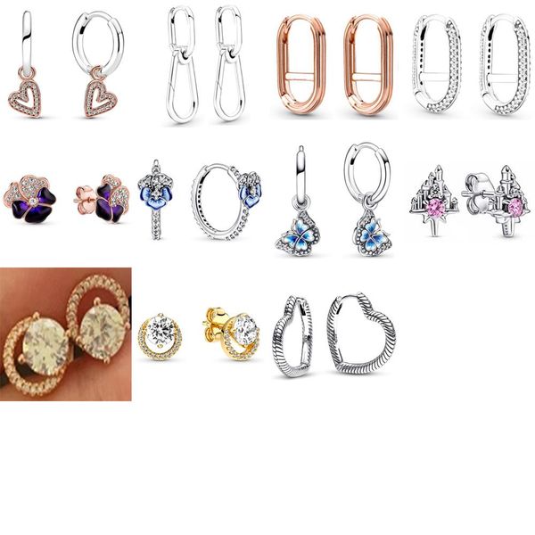 

stud new 2022 100% 925 sterling silver limited collection earrings fit diy women bracelet original fashion jewelry gift, Golden;silver