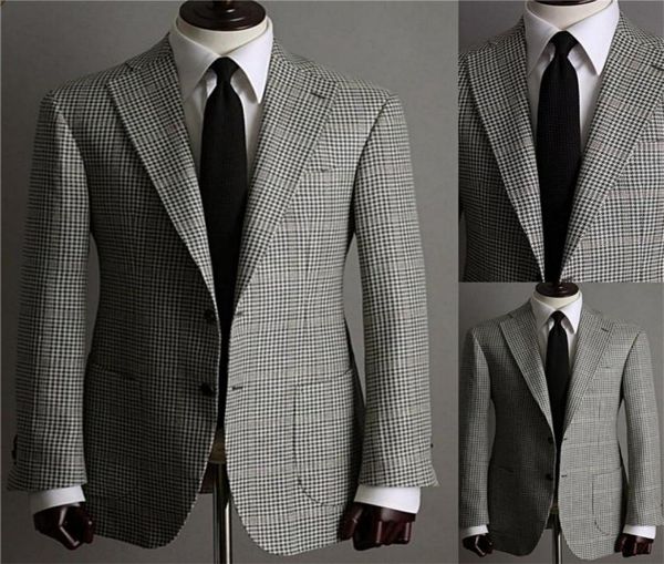 

fashion houndstooth wedding tuxedos men suits custom made jacket glen plaid two button tuxedos peaked lapel blazer business casual7774038, Black;gray