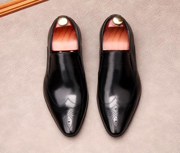 

casual italian dress shoes men genuine leather pointed toe slip on formal wedding business shoe black oxford shoes lofers9697156