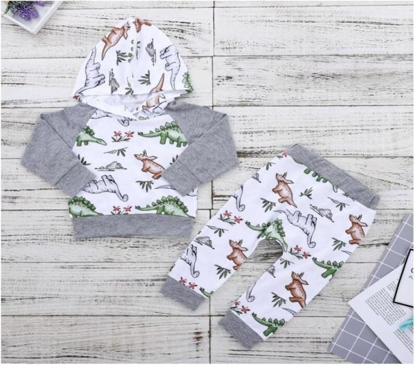 

boy girl dianosaur printed long sleeve hoodies with hat and pants set baby spring and autumn cartoon trousers suit two pieces kids5829390, White