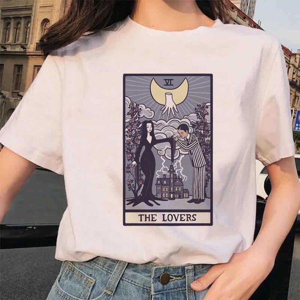 

summer women women's t fashion shirt tarot brand card flower funny time ladies cartoon short sleeve printed t-shirt pattern., White
