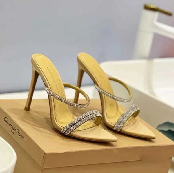 

2023 New stiletto sandals slippers mules leather slides slip-on pointed end open toe for women Luxury Designers shoes factory footwear