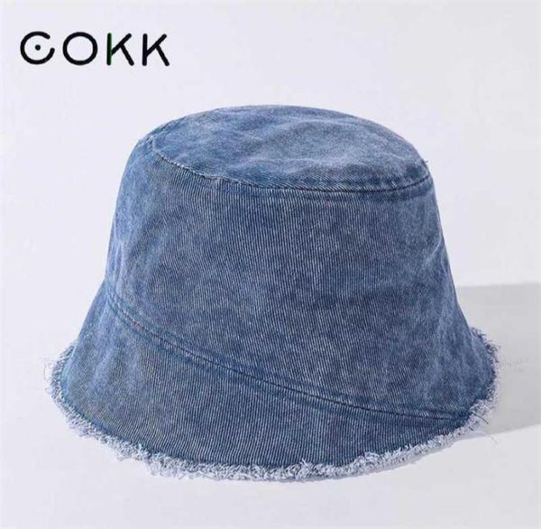 

washed denim cloth bucket hat women vintage casual tassel brim fisherman cap sunshade sun female bob 2110134499677, Blue;gray
