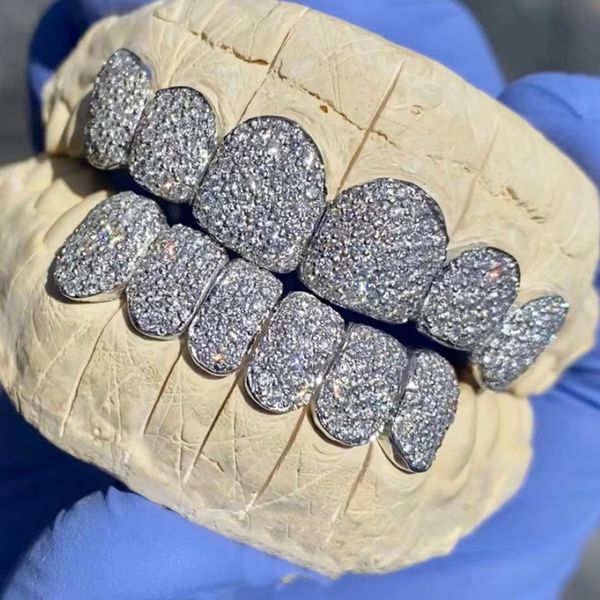 

2023 grillz moissanite stones iced out tooth diamonds teeth 925 sterling silver moissanite grillz custom made dental grills, Black