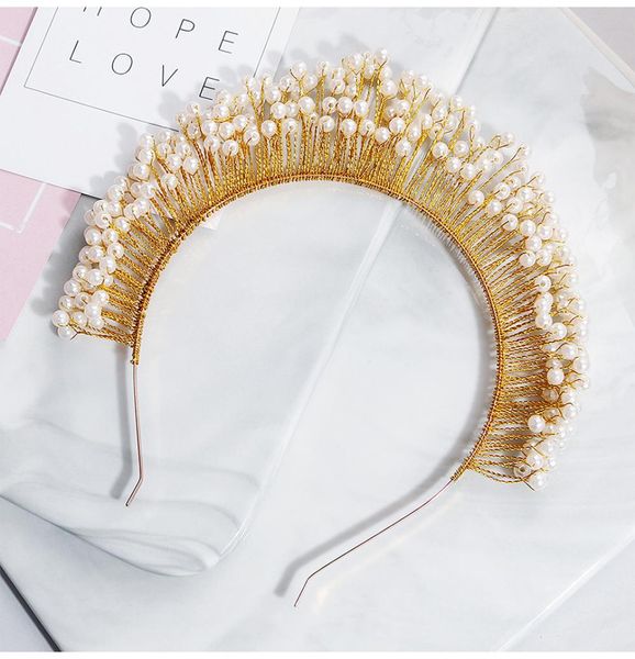 

handmade pearls wedding tiaras and crowns bridal headpieces for bride bridesmaids hair jewelry princess tiaras jci1217935531, White;golden