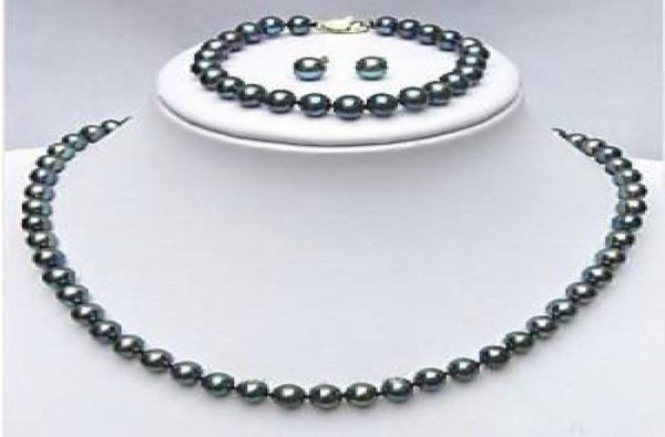 

real black pearl bracelet earrings necklace set pearl jewelry sets2083042, Silver