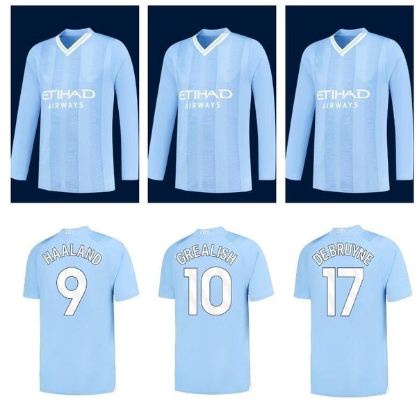 

long sleeve grealish de bruyne soccer jerseys manchesters 23 24 mans cities gundogan alvarez mahrez bernardo foden haaland 2023 2024 footbal, Black;yellow