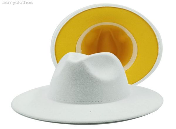

white yellow bottom jazz hats cowboy hat for women and men doublesided color cap red with black wool bowler hat whole7460576, Blue;gray