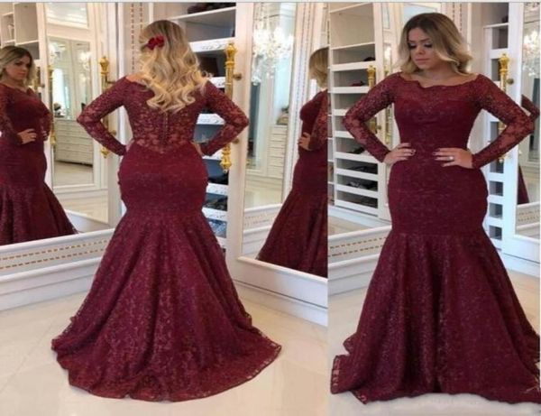 

modern dark red mermaid evening dresses formal gowns lace long sleeves scoop neck hollow back red carpet celebrity dress designer9339726, Black;red