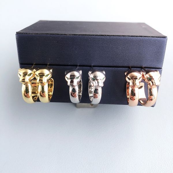 

designer collection style women lady stud earrings smooth-surface green eyes leopard head plated gold color jewelry, Golden;silver
