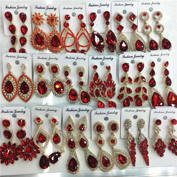

knot wholesale 12 pairs /lots wedding bridal statement red crystal earrings for women rhinestone drop dangle earrings fashion jewelry, Silver
