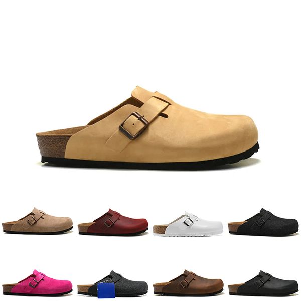 

luxury boston clogs famous designer oiled leather bag head pull cork suede slippers autumn winter loafers shoes classic tan brown black fash