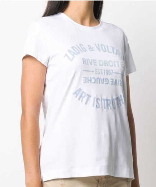

23ss zadig voltaire summer cotton new women designer t shirt classic letter print blue flocked white fashion short sleeve