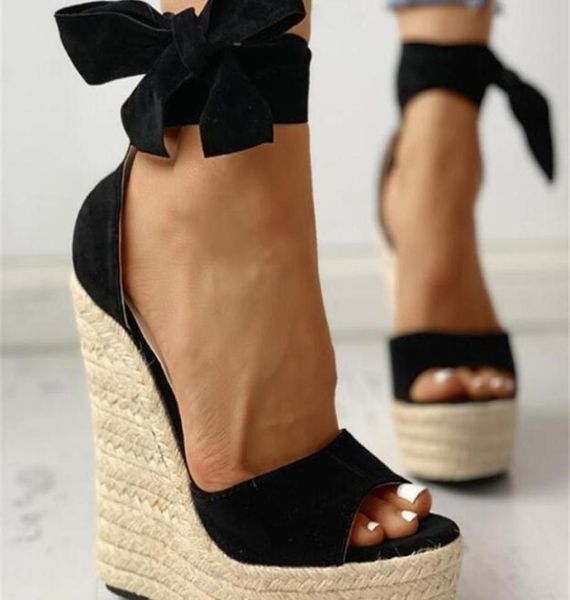 

3542 women wedge sandals female platform bohemia high heel sandals fashion ankle strap open toe ladies shoes zapatos de mujer y207344060, Black