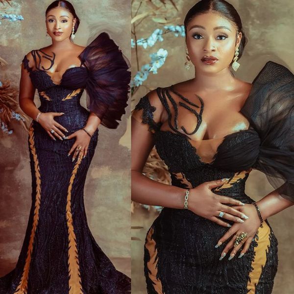 

2023 amvca aso ebi black mermaid prom dress lace evening formal party second reception birthday engagement gowns dress robe de soiree zj295