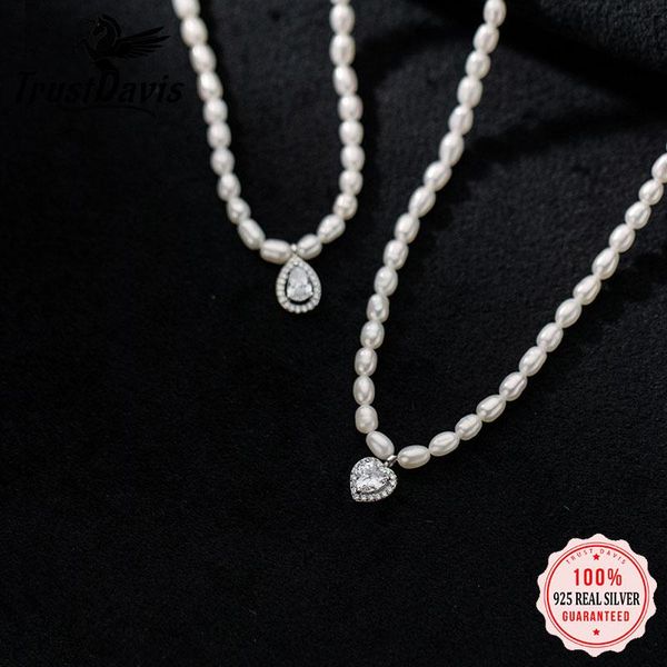 

necklaces trustdavis authentic 925 sterling silver natural pearls heart water drop cz pendant necklace for women wedding jewelry db942