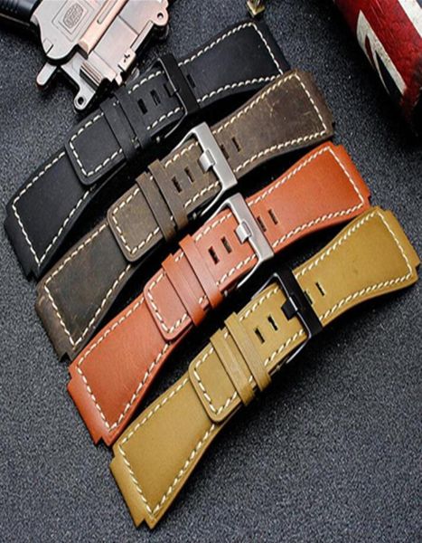 

3424mm convex end italian calfskin leather watch band for bell series br01 br03 strap watchband bracelet belt ross rubber man t204980140, Black;brown