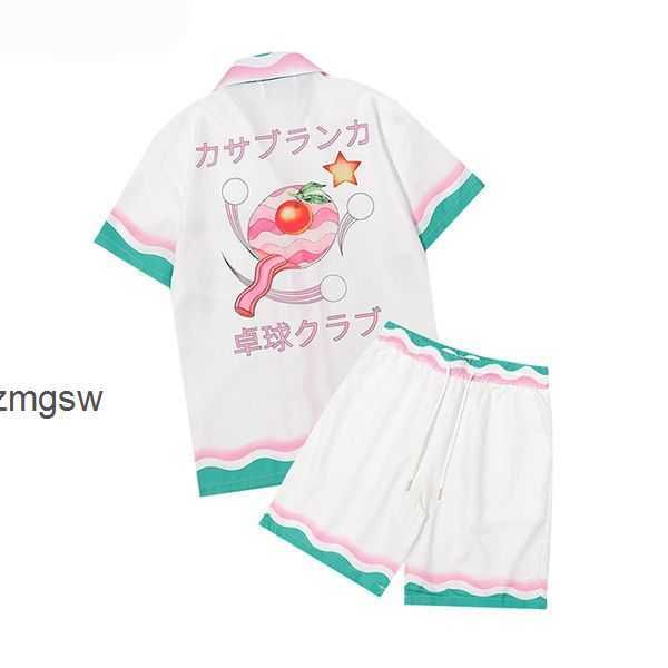 

casablanc-s 22ss designer t set masao san print mens casual and short womens loose silk shirt tees transportation men tshirt acl0, White;black