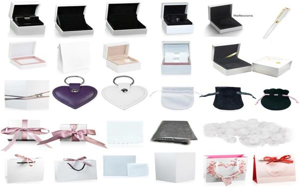 

highquality pandora boxes charm ring earrings bracelet necklace jewelry protection box guarantee gift bag card accessories keycha3030252, Black;white