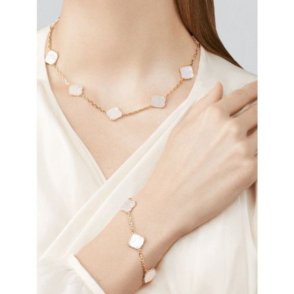 

luxury design double side clover pendant necklace bracelet jewelry set for women gift, Silver