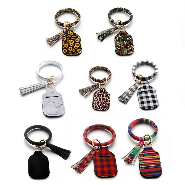 

neoprene hand sanitizer holder bracelet keychain keyring pu leather tassel keychain key chains, Silver